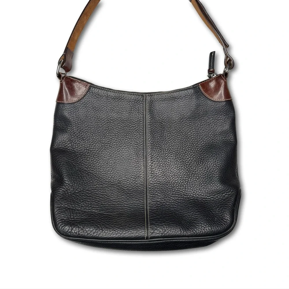 Vintage Dooney & Bourke Shoulder Bag Pebbled Leather Black Brown Hobo Large USA